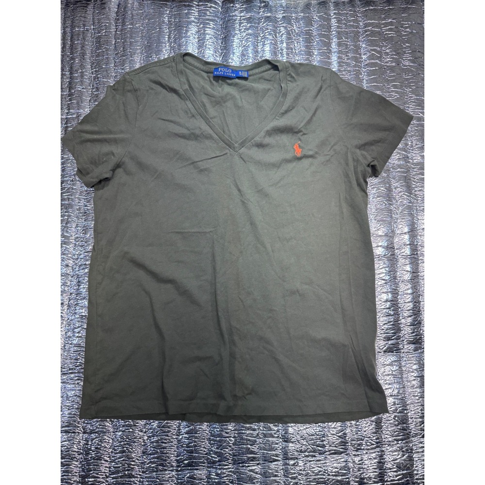 Polo Ralph Lauren Mens V-Neck T-Shirt Olive Green Orange Pony XL  Cotton